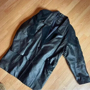 Pelle Pelle vintage black leather jacket with embossed suede detailing and trim